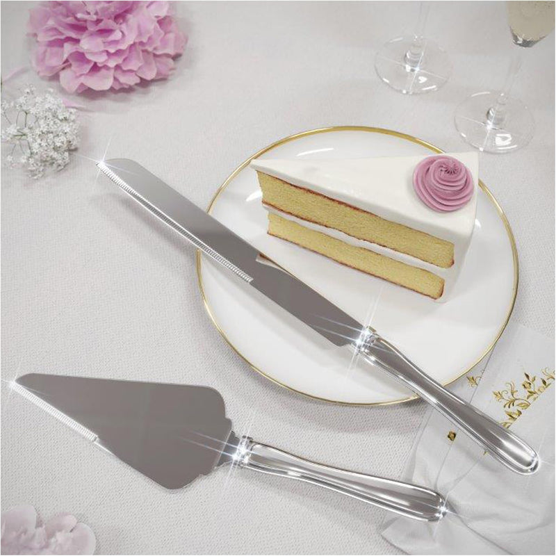 Grace Cake Knife and Server Set - Silver Wedding Cake Knife and Server Set That Features 3 Crystals Embedded on the Handles | Use Cake and Knife Wedding Server for Weddings, Anniversaries or Birthdays