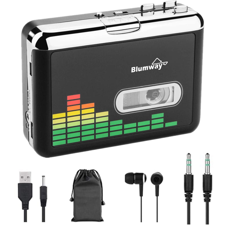 BlumWay USB Cassette to MP3 Converter, Portable Tape Cassette Player to MP3 Format, Audio Music Cassette Tape to Digital Converter with Earphone, Walkman Type, No Need Computer