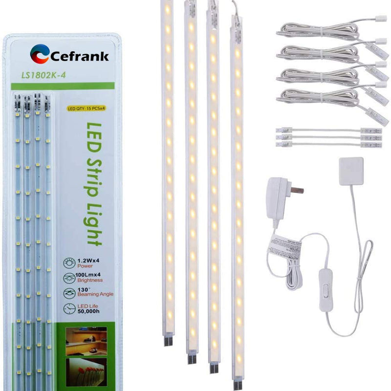 Cefrank LED Display Light Bars - 4X 16inch Linkable Slim Light Strip Kit - Series + Parallel Connection - Plug n Play - Soft Warm White 3000K Warm White (3000K)