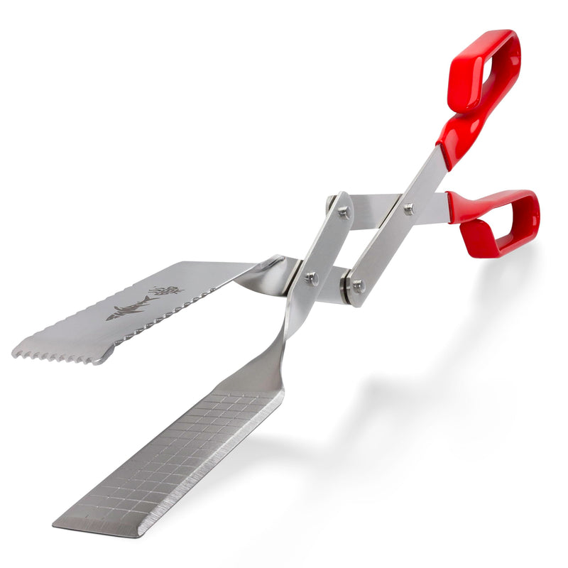 Shark BBQ Grill Tongs - 17 inch Red. Professional kitchen and outdoor grilling utensil. Long reach Barbeque Grilling Tongs. Ideal for steak, fish, burger, and sausage Red Long-reach