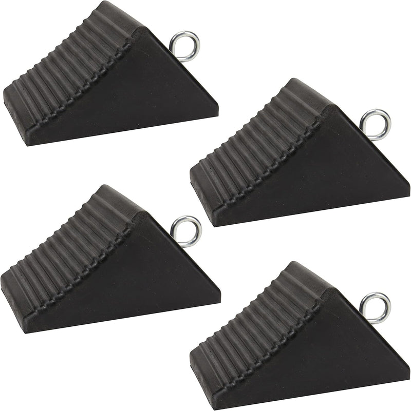AFA Tooling - Heavy Duty Rubber Wheel Chocks w/Eyebolt Tie Off Handles - RV Wheel Chock for Front & Back Tires - Quick Grip Ribbed Design - Great for Your Camper, Trailer, RV, Truck, Car, ATV - 4 Pack 4 Pack Large w/Eyebolt
