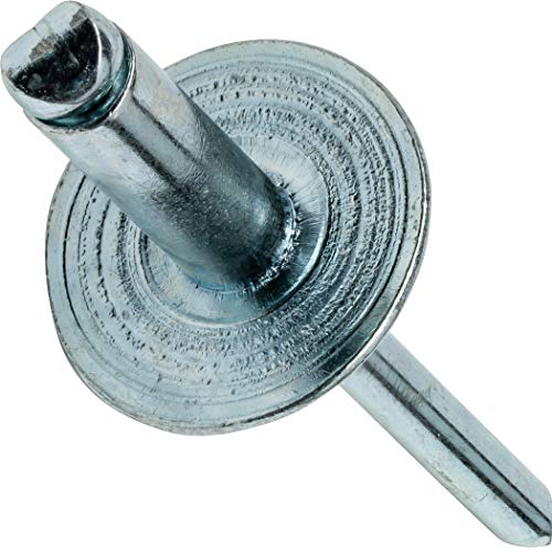 Fastenere Large Flange Pop Rivets - 3/16" x 3/8" (50 pcs) Heavy Duty, Open End, Steel Zinc, Corrosion-Resistant, High Tensile & Shear Strength, 6-6 Gap .251" - .375"