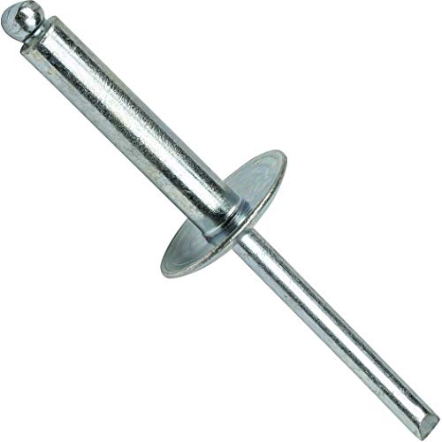 Fastenere Large Flange Pop Rivets - 1/4" x 3/4" (25 pcs) Heavy Duty, Open End, Steel Zinc, Corrosion-Resistant, High Tensile & Shear Strength, 8-12 Gap .626" - .750"