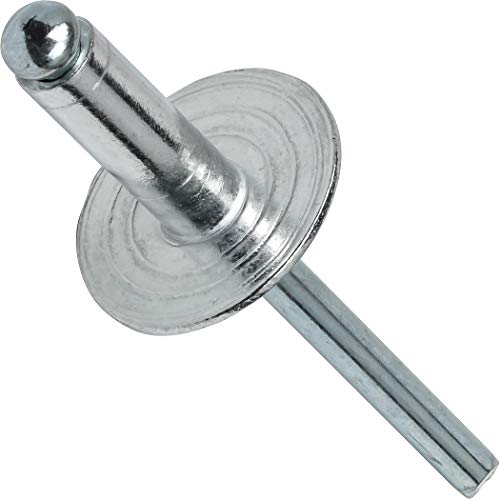 Fastenere Large Flange Pop Rivets - 3/16" x 1/4" (50 Pack) Aluminum Body Steel Mandrel, Heavy Duty Dome Head Blind Rivets, Open End 6-4 Gap .188" - .250" - Corrosion Resistant, High Shear Strength 3/16" x 1/4" (6-4) (50 Pack)