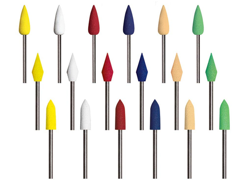 Dedeco Sunburst - 3/32” (2.35 mm) Shank Points - Precision Thermoplastic Rotary Cleaning, Deburring, and Polishing Tool Set, 18 3/32" Shanks - 3x 6 Grits, Shapes 12, 14, and 15
