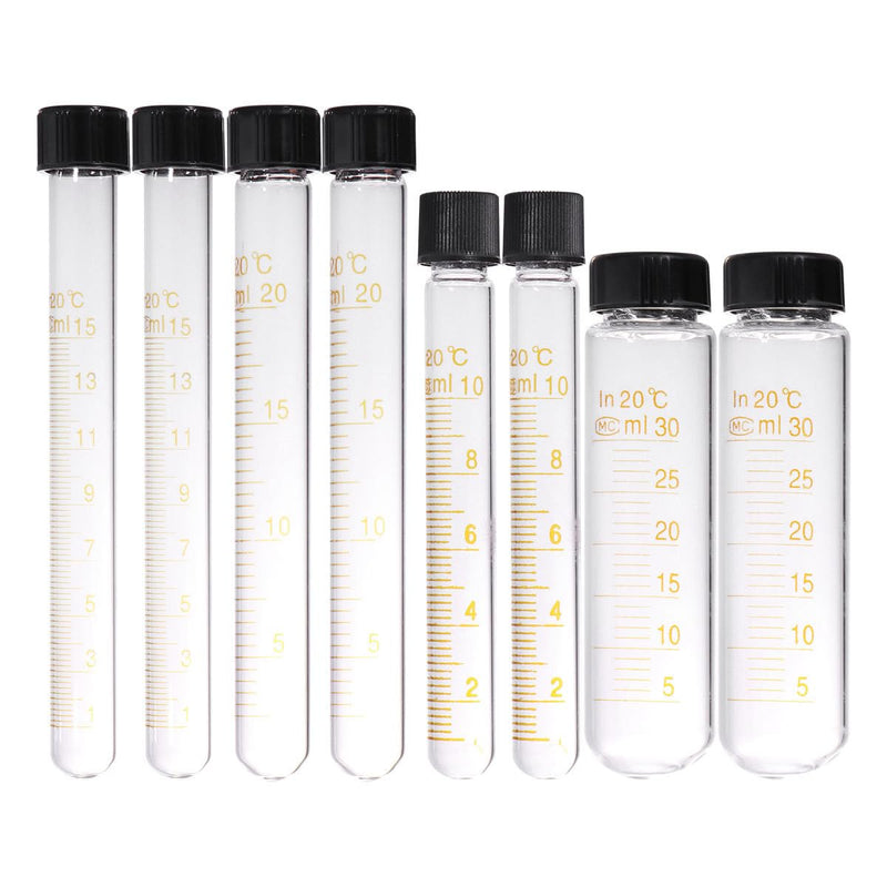Graduated Glass Test Tubes with Screw Caps Tube Set 10Ml 15Ml 20Ml 30Ml Sample Storage for Liquid Measuring Candy and Lab Use 6.10 in