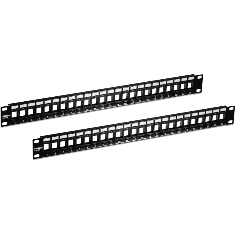 TRENDnet 24-Port Blank Keystone 1U Patch Panels, TC-KP24/2, 1U 19" Metal Rackmount Housing, Recommended with TC-K25C6 & TC-K50C6 Cat6 Keystone Jacks (Sold Separately), NDAA Compliant, Black 2 Pack