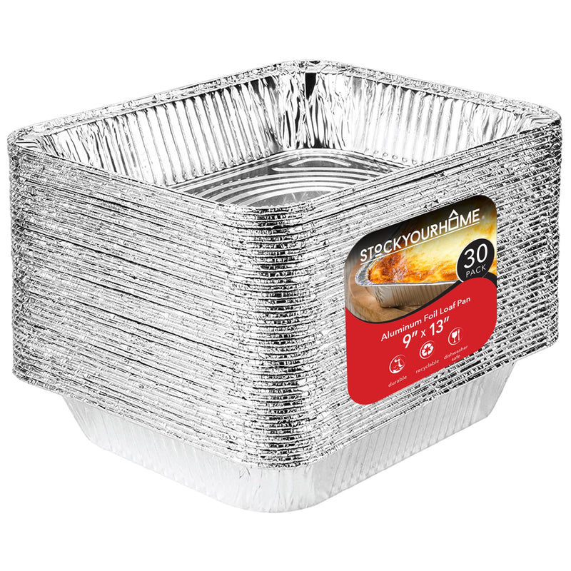 Stock Your Home Aluminum Pans 9x13 Disposable Foil Pans (30 Pack) - Half Size Steam Table Deep Trays - Tin Foil Pans Great for Cooking, Heating, Storing, Prepping Food 30 Pack