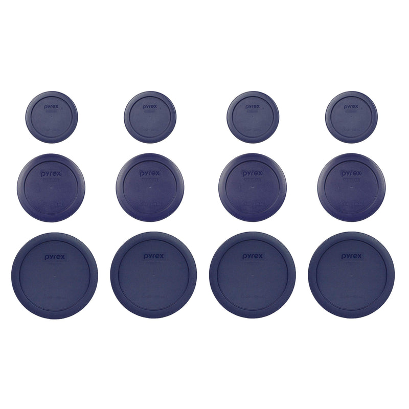 Pyrex (4) 7200-PC 2-Cup & (4) 7201-PC 4-Cup & (4) 7202-PC 1-Cup Blue Food Storage Lids - Made in the USA