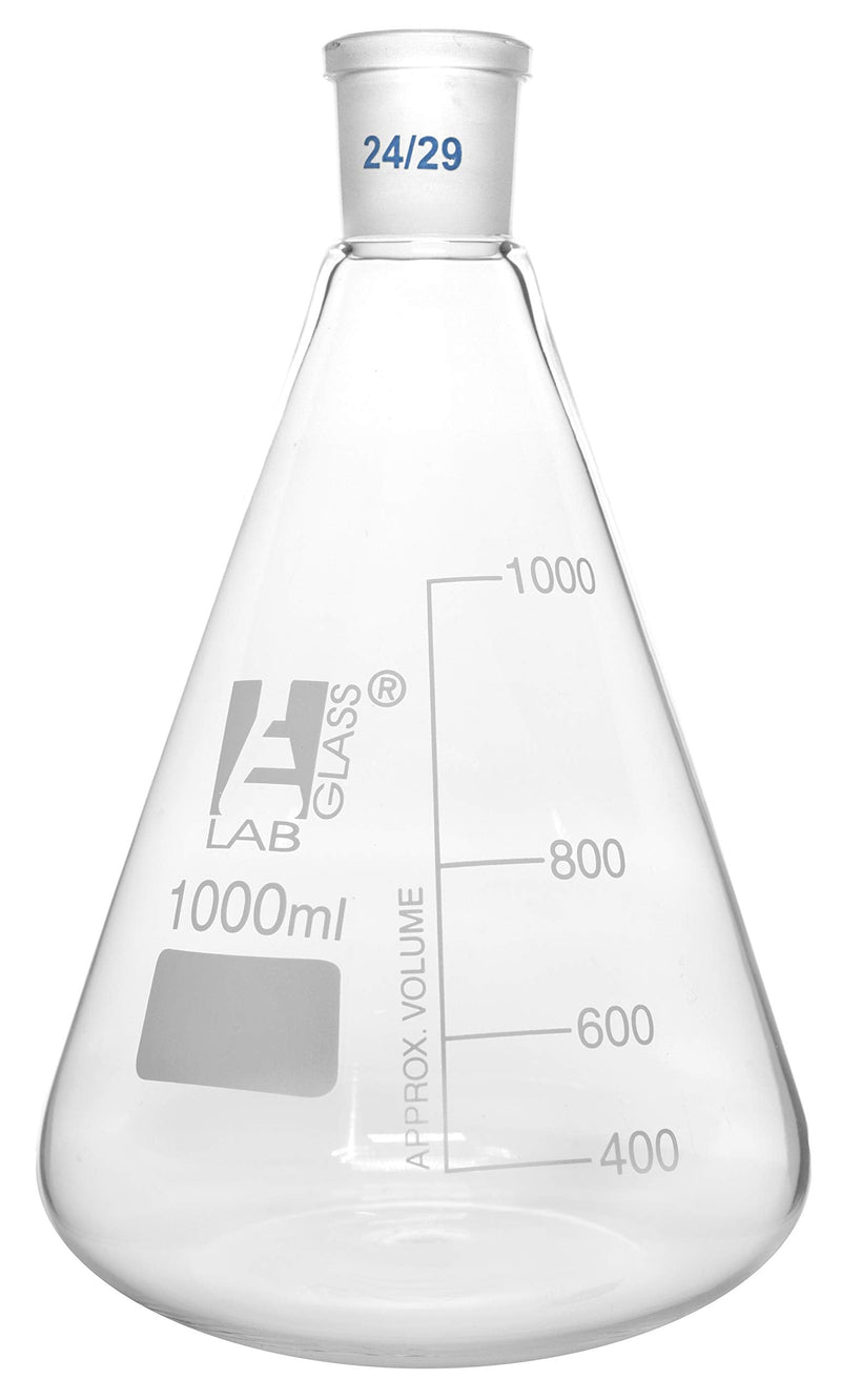 EISCO Erlenmeyer Flask, 1000ml - 24/29 Joint, Interchangeable - Borosilicate Glass - Conical Shape, Narrow Neck