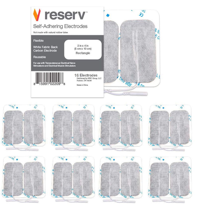 reserv 2" x 4" Rectangle Premium Re-Usable Self Adhesive Electrode Pads for TENS/EMS Unit, Fabric Backed Pads with Premium Gel (Latex Free)(16 Electrodes) 16 Count (Pack of 1)