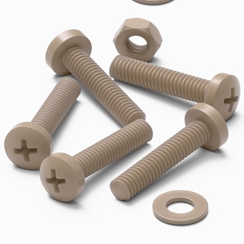 5X Natural PEEK Pan Head Plastic Screws & Bolts M4 x 20mm, Nuts & Washers