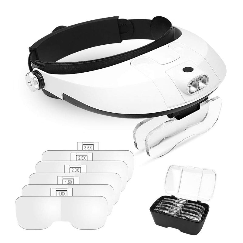 1X to 6X Headband Magnifier, Head Mount Magnifying Glass with LED Light for Close Work Jewelers Loupe Eyelash Extensions Watch Repair Reading
