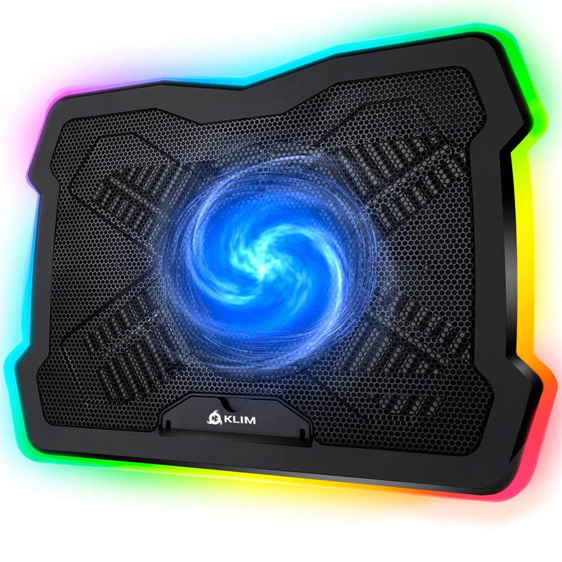 KLIM Ultimate - RGB Laptop Cooling Pad with LED Rim - New - Gaming Laptop Cooler - USB Powered Fan - Very Stable and Silent Laptop Stand - Compatible up to 17" - PC Mac PS5 PS4 Xbox One Black