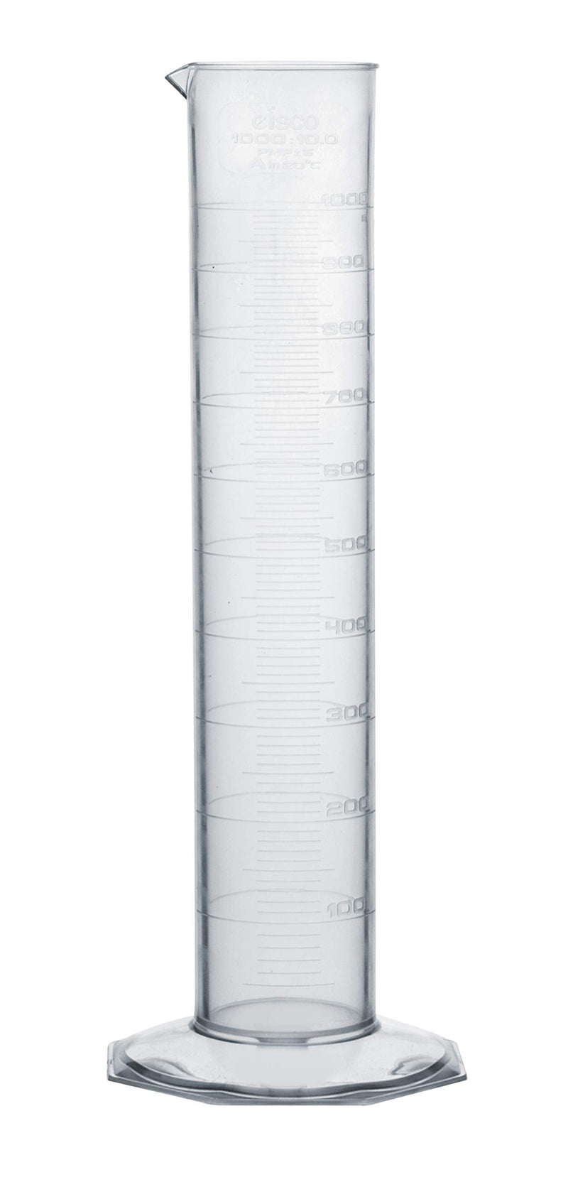 Graduated Cylinder, 1000mL - Class A Tolerance - Octagonal Base - TPX Plastic - Industrial Quality, Autoclavable - Eisco Labs