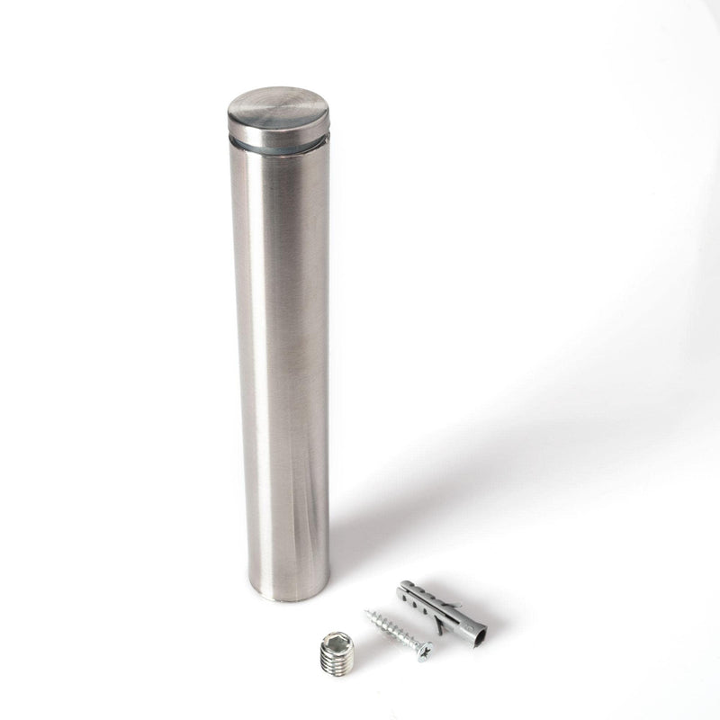 Stainless Steel Standoff 1 Inch Diameter x 6 Inch Barrel Length Brushed Finish for PVC, Glass and Acrylic Sign Stand Off Wall Anchors and Screws 4 Piece Pack for Heavy Signs