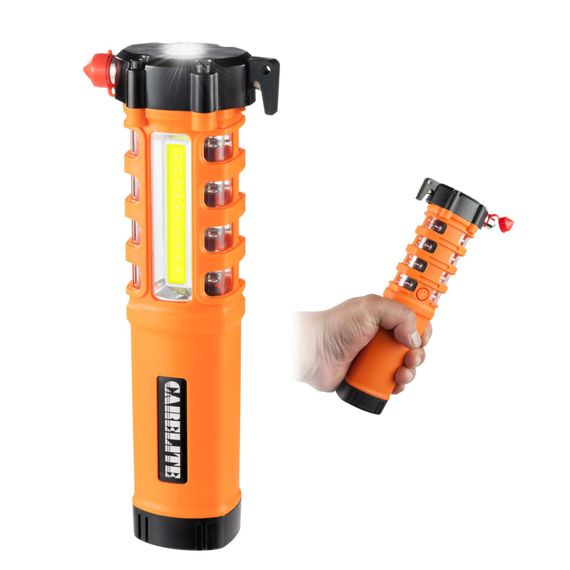 Multi-Function Emergency Car Flashlight, Essential Car Escape Tool, Life Saving Rescue Gear: Seatbelt Cutter Window Breaker Worklight Flashlight Flash Beacon Orange