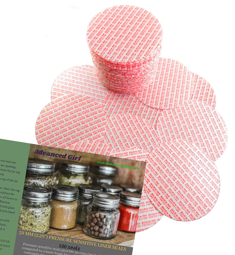 Torque Activated Pressure Sensitive Seals Cap Liners -58 mm (2.28")-Made in USA- 100 PCS - for Glass & Plastic Jars - No Induction Sealer Needed