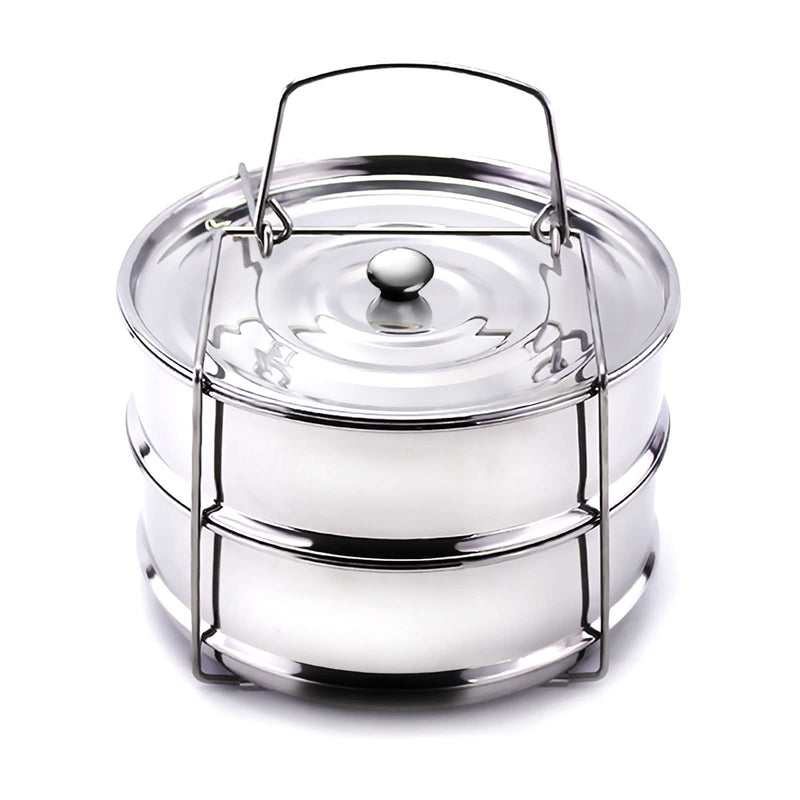 Stackable Steamer Insert Pans- Instant Pot Accessories 6 Qt-2 Silicone handle & Interchangeable Lids–Pressure Cooker Accessories- Pot in Pot for Baking,Lasagna,food steamer,Reheat Multiple Dishes