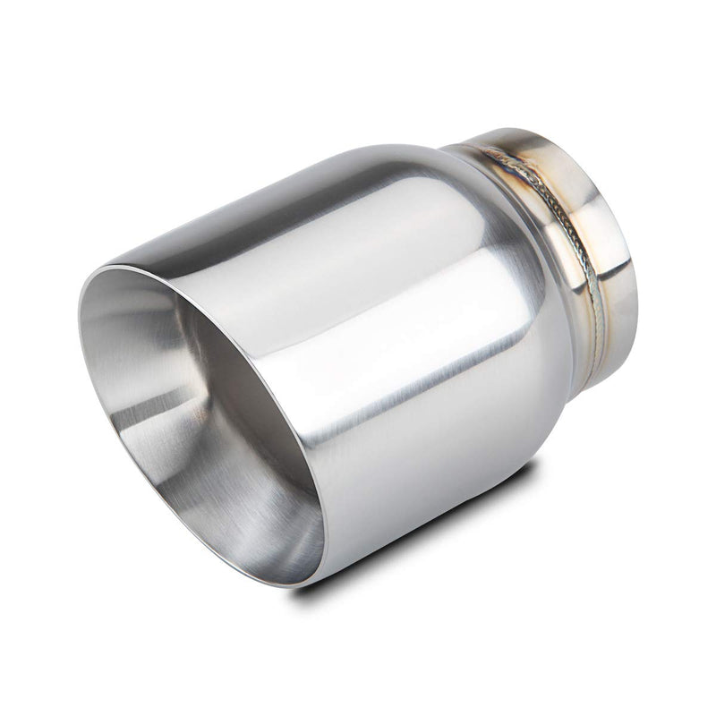 LCGP 3" Inlet Universal Exhaust Tip, 4" Outlet - 5" Long, Stainless Steel Double Wall Angle Cut Polished 3“x4"x5"