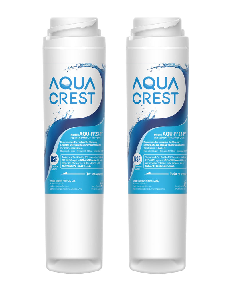 AQUA CREST FQROPF, FQSLF Under Sink Water Filter, Replacement for GE FQROPF, FQSLF, GXSV65R, GQSV65R, PXRQ15F, PNRQ15F, NSF 42 Certified, Model No.AQU-FF23-PF, 2 Pack