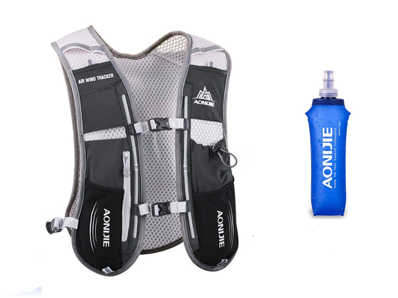 5L Lightweight Running Backpack Outdoor Sports Trail Racing Marathon Hiking Fitness Bag Hydration Vest Pack One Size Black + 500ML Water Bottle