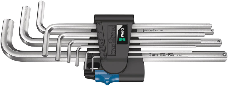 WERA 05022130001 950/9 L Hex-Plus HF 1 L-Key Set, Metric, Chrome-Plated, with Holding Function, 9 Pieces Classic