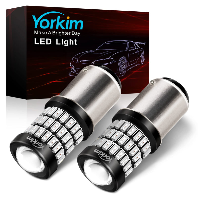 Yorkim Bright 1157 LED Bulbs Red, 1157 Brake Light Bulb, 9-30V 1157 2057 2357 7528 BAY15D LED Bulb with Projector Replacement for Back Up Reverse Lights or Tail Lights - Red 1157-2 Pack