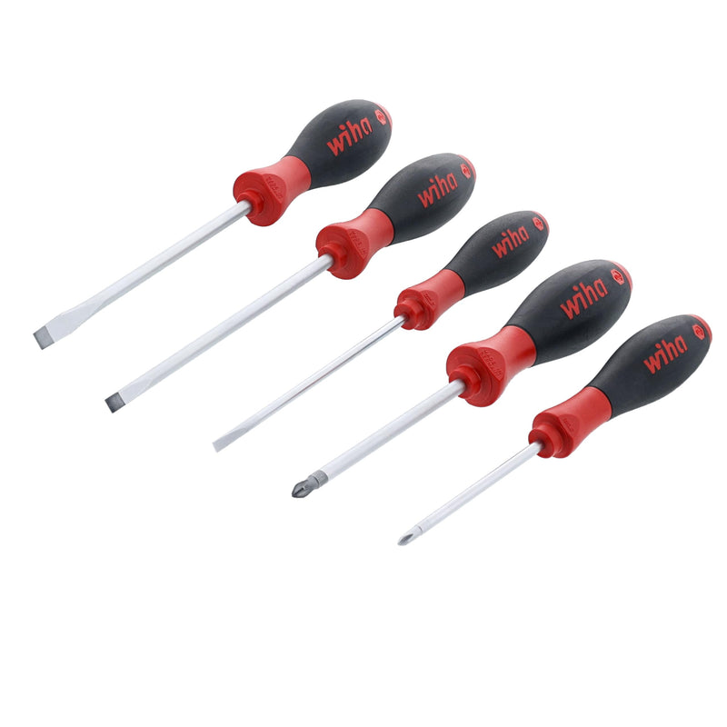 Wiha 30277 SoftFinish Screwdriver Set, 5 Piece, Slotted & Phillips, Cushion Grip Handles, Chrome Finish 5 Piece SoftFinish Slotted and Phillips Screwdriver Set