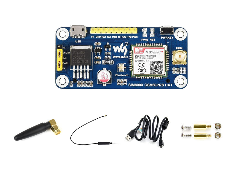 Waveshare GSM/GPRS HAT, Compatible with Raspberry Pi 5/4B/3B/Zero/Zero W/Zero 2W/Pico/Pico W/Pico WH,Jetson Nano Based on SIM800C Support SMS Data Transfer ect, 2G Communication