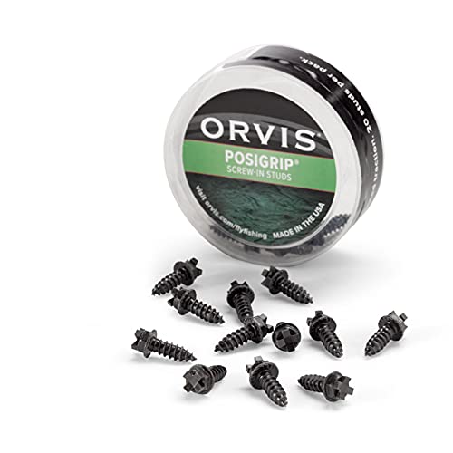 Orvis Posigrip Screw-in Studs for Wading Boots - Tungsten Carbide Traction for Fishing Shoes and Boots, Black - 24 Studs per/Pack 1 SZE