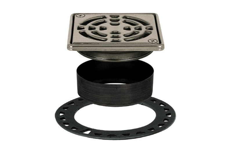 Schluter Kerdi-Drain Classic Shower Grate Kit with Integrated Slope Bonding Flange - Ideal for Tile Showers - 4" Grate Size, Square, Stainless Steel Grate Finish - KD4GRKE