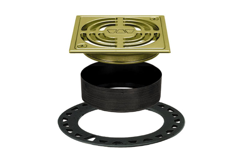 Schluter Kerdi-Drain Contour Shower Grate Kit with Integrated Slope Bonding Flange - Ideal for Tile Showers - 4" Grate Size, Square, Brushed Brass Anodized Finish - KD4GRKAMGB