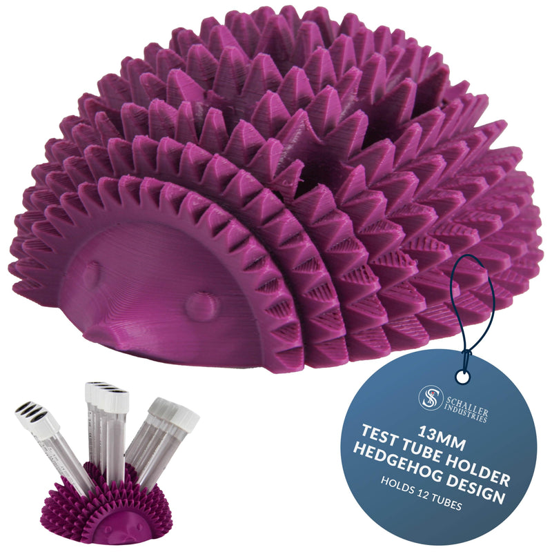 S I Schaller Industries Hedgehog Test Tube Holder, 13mm - Veterinary Blood Test Tube Rack, Holds 12 Vials, Compact Fun Design Organizer for Veterinary and Research Lab Use - Grape 13mm Tubes