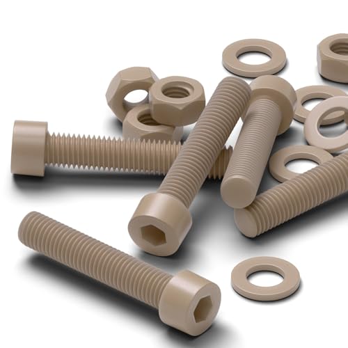 5X Natural PEEK Socket Head Screws & Bolts M8 x 45mm, Nuts & Washers