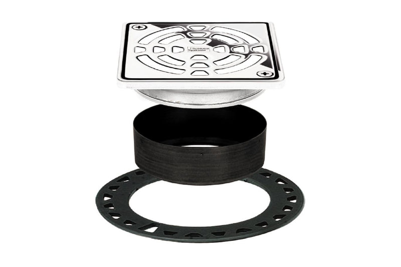 Schluter Kerdi-Drain Classic Shower Grate Kit with Integrated Slope Bonding Flange - Ideal for Tile Showers - 4" Grate Size, Square, Chrome Grate Finish - KD4GRKEP