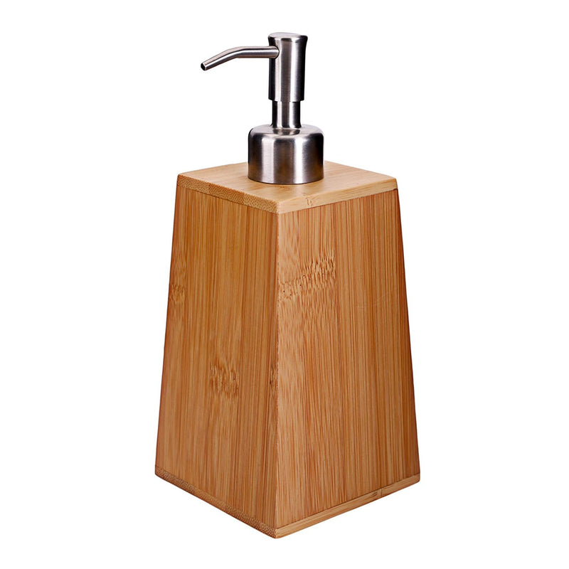 8 oz Bamboo Soap Dispenser with Stainless Steel Spray Head for Bathroom Accessories and Various Liquids, Trapezoid Trapezoid(H7 7/8"*3 3/8"*3 3/8")