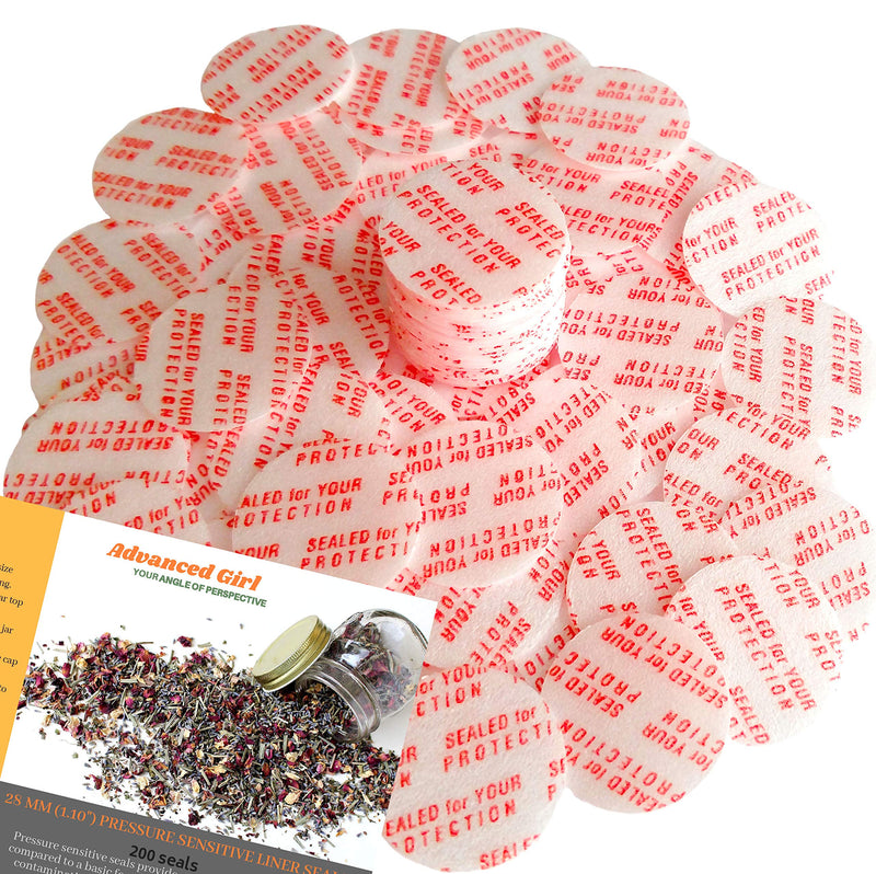 Torque Activated Pressure Sensitive Seals Cap Liners - 28 mm (1.10") -200 PCS -Made in USA- for Glass & Plastic Bottles & Containers - No Induction Sealer Needed