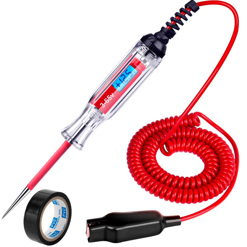  [AUSTRALIA] - Heavy Duty 3-65V Backlit Digital LCD Circuit Tester, Test Light with 140 Inch Extended Spring Wire, Car Truck Low Voltage & Light Tester with Stainless Probe