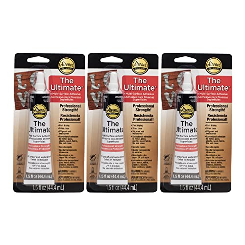 Aleene's The Ultimate Multi-Surface Adhesive, Professional Strength Glue, Strong Bond, Fast Drying, UV & Water Resistant, Repairs, Models, Metal, Glass, Plastic, Wood, Fabric, Tile 1.5 fl oz 3-Pack