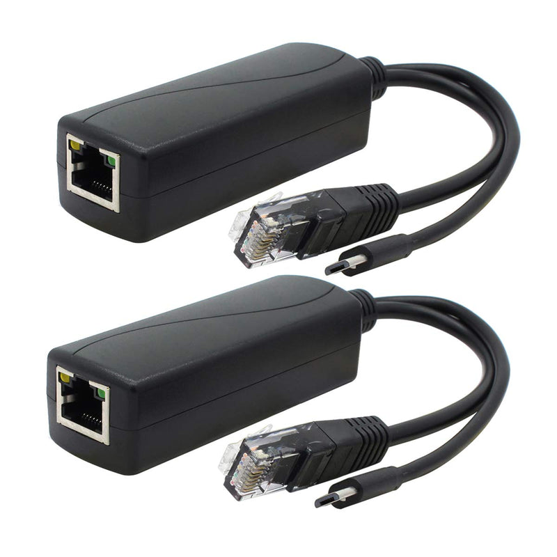 ANVISION 2-Pack Gigabit PoE Splitter, 48V to 5V 2.4A Micro USB Ethernet Adapter, Compatible with Raspberry Pi 3B+, IP Camera and More