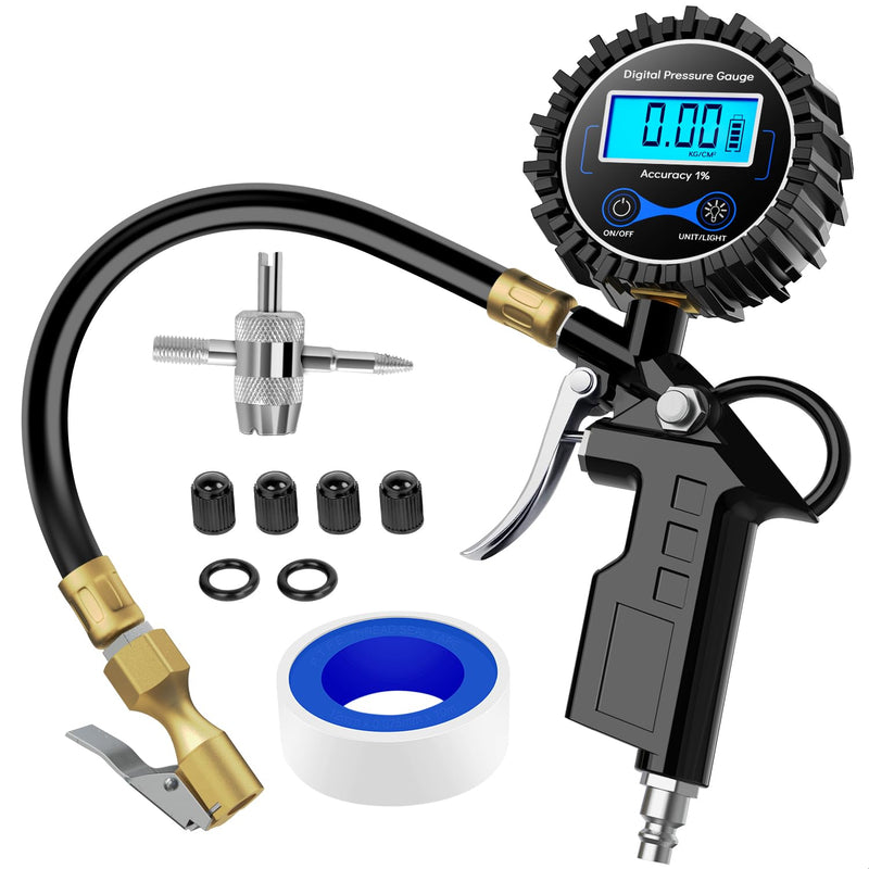 Nilight 50026R Digital Tire Inflator Pressure Gauge,250 PSI Air Chuck and Compressor Accessories Heavy Duty with Rubber Hose Quick Connect Coupler for 0.1 Display Resolution Tire Pressure Gauge Style 1