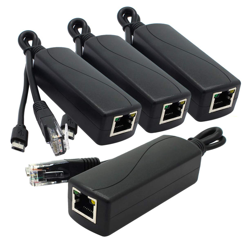 ANVISION 4-Pack Gigabit PoE Splitter, 48V to 5V 2.4A Micro USB Ethernet Adapter, Compatible with Raspberry Pi 3B+, IP Camera and More