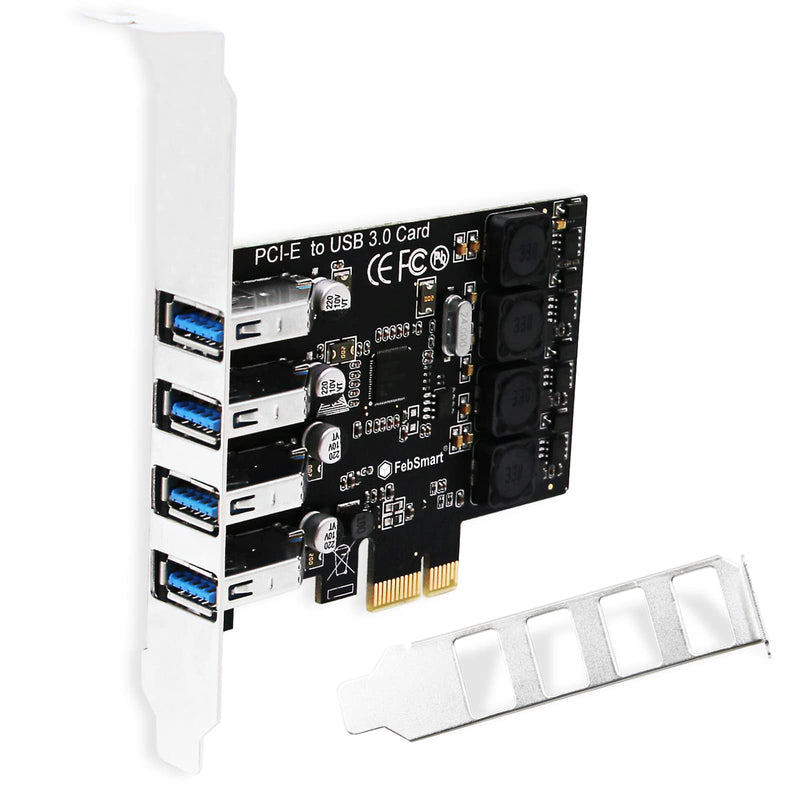 PCIE 4-Ports Superspeed 5Gbps USB 3.0 Expansion Card for Windows 11, 10, 8.x, 7, Vista, XP Desktop PCs, Built in FebSmart Self-Powered Technology, No Need Additional Power Supply (FS-U4L-Pro) FS-U4L-Pro Black