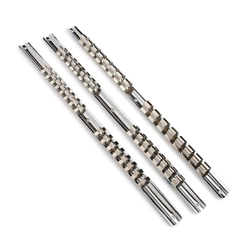Socket Organizer Set, SEDY 3-Piece Metal Socket Holders/Socket Sliding Rail, 1/4-Inch, 3/8-Inch, 1/2-Inch