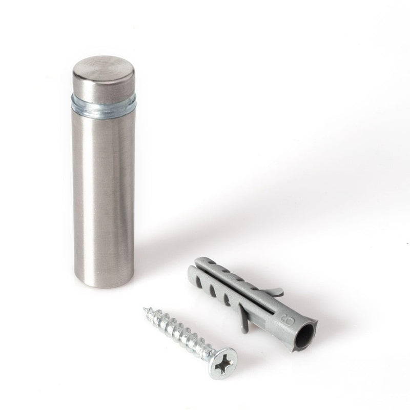 Stainless Steel Standoff 1/2 Inch Diameter x 1-1/2 Inch Barrel Length Brushed Finish for PVC, Glass and Acrylic Sign Stand Off Wall Anchors and Screws 20 Piece Store/Restaurant Pack 20 Piece Pack
