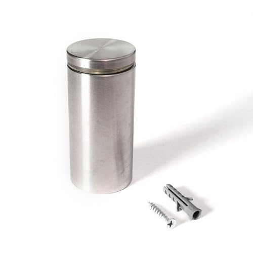 Stainless Steel Standoff 1-1/2 Inch Diameter x 3 Inch Barrel Length Brushed Finish for PVC, Glass and Acrylic Sign Stand Off Wall Anchors and Screws 4 Piece Pack for Heavy Signs