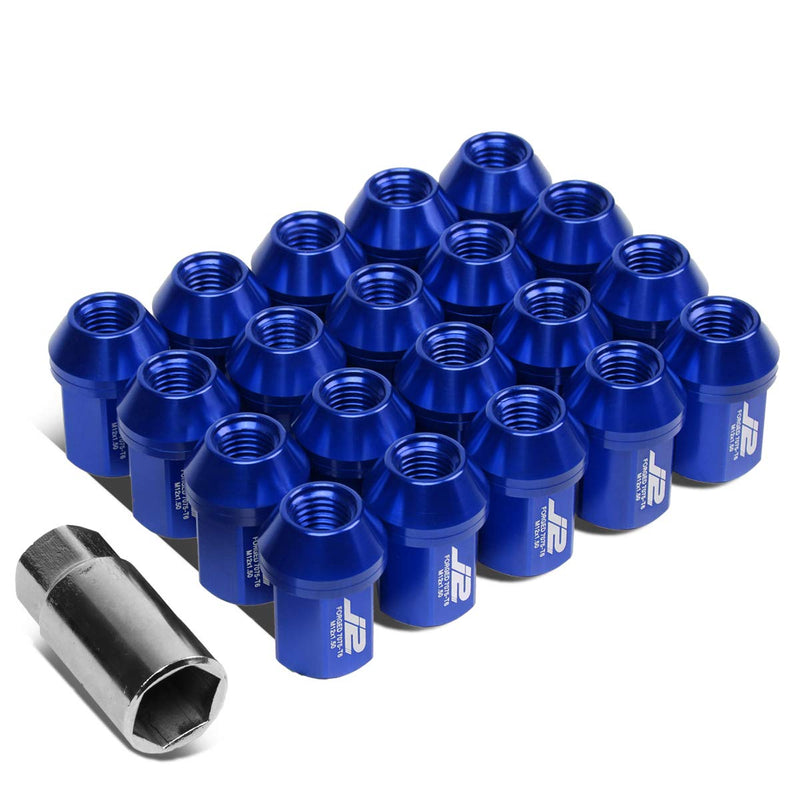 J2 Engineering 20 Pcs 7075 Aluminum Closed End M12 x 1.5 Lug Nuts Set w/Socket Adapter, Blue, Fit Conical Seat, LN-T7-006-15-BL