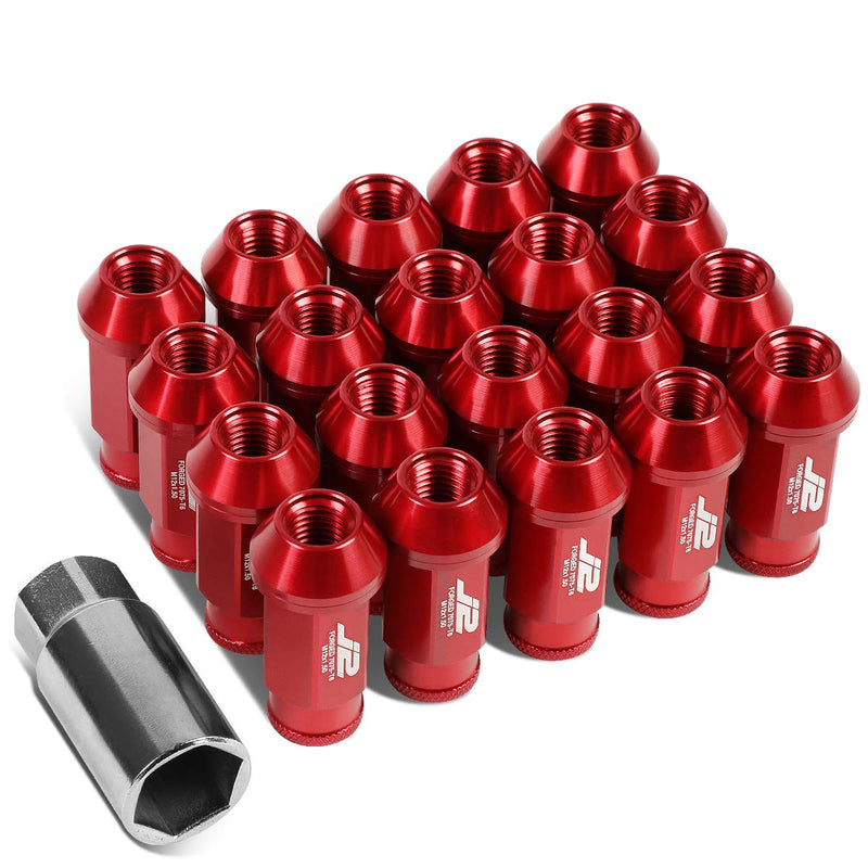 J2 Engineering 20 Pcs 7075 Aluminum Open End M12 x 1.5 Lug Nuts Set w/Socket Adapter, Red, Fit Conical Seat, LN-T7-004-15-RD 1.5-Inch