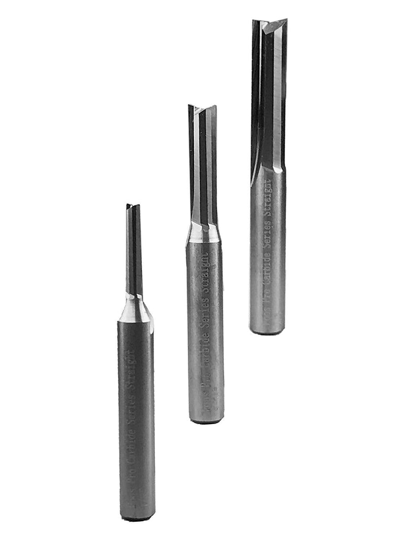 Foos - Straight Carbide Router bits - 1/4” Shanks - 3 Pcs - USA Veteran Owned (1/8" 3/16" & 1/4” Cutting Diameters)